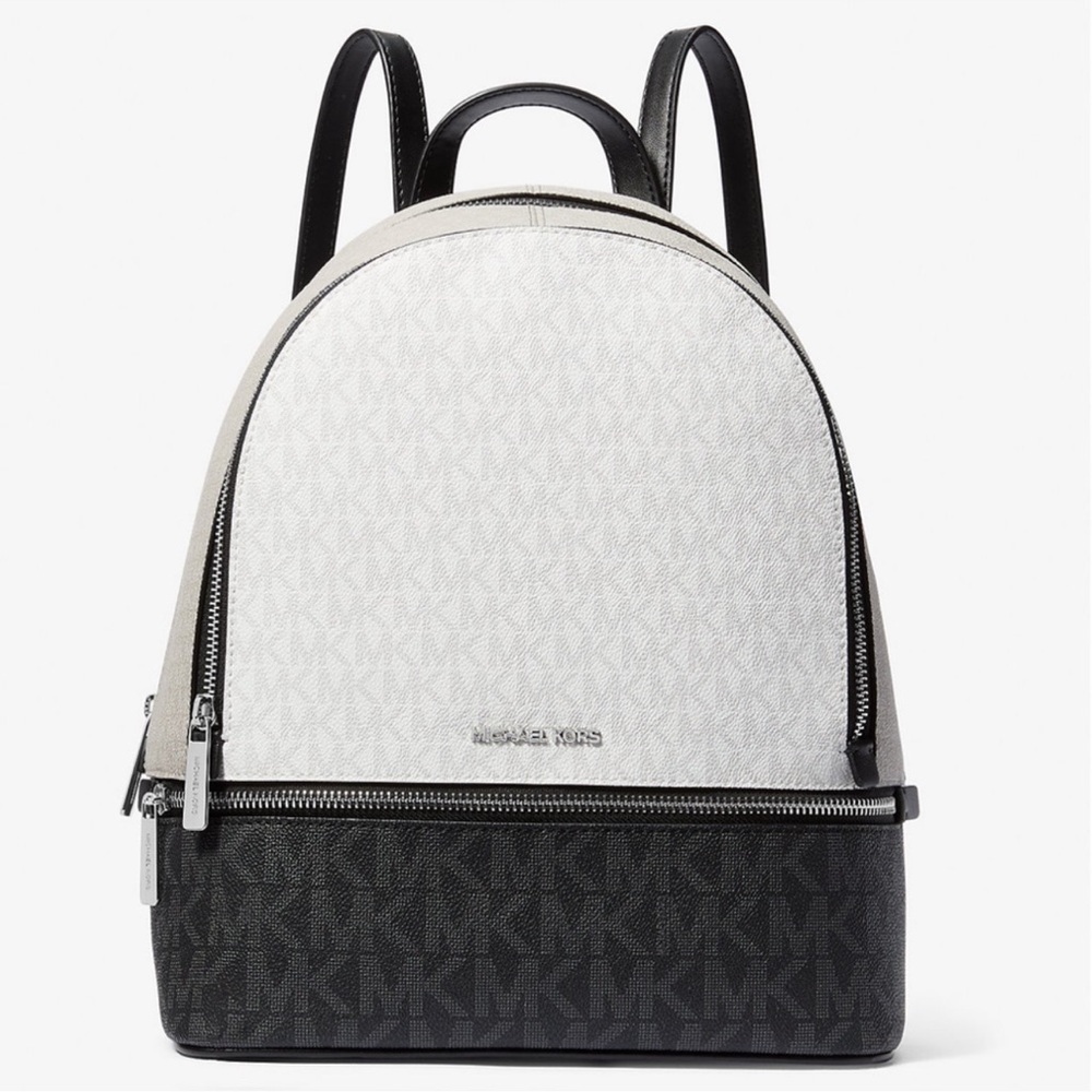 Michael Kors Rhea Medium Color-Block Signature Logo Backpack Optic White Multi